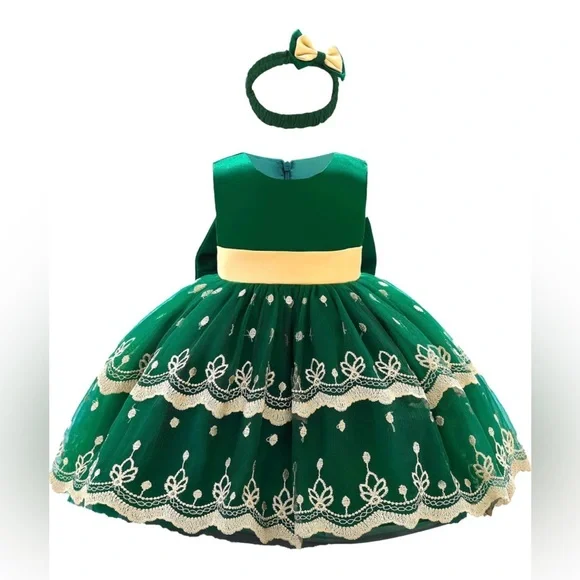 🤩 NEW ITEM! Green and Gold Toddler Girl Christmas dress - Picture 1 of 7